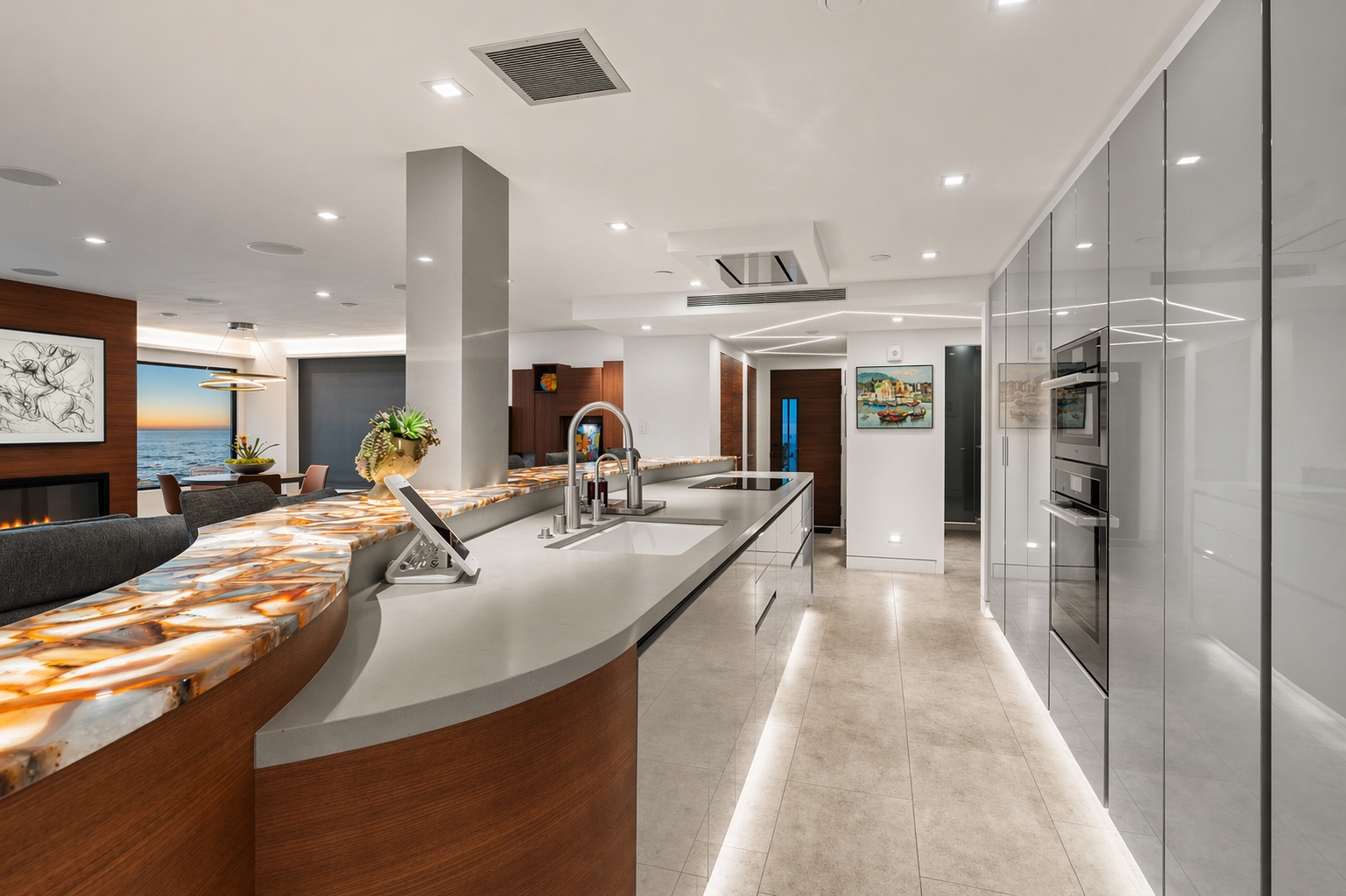 Backlit agate bar island — Aster Cucine